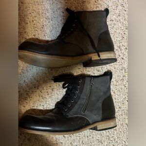 ANDREW MARC FOREST AMFORSTL 11M Black Leather Lace Up Casual Boots Side Zip $250